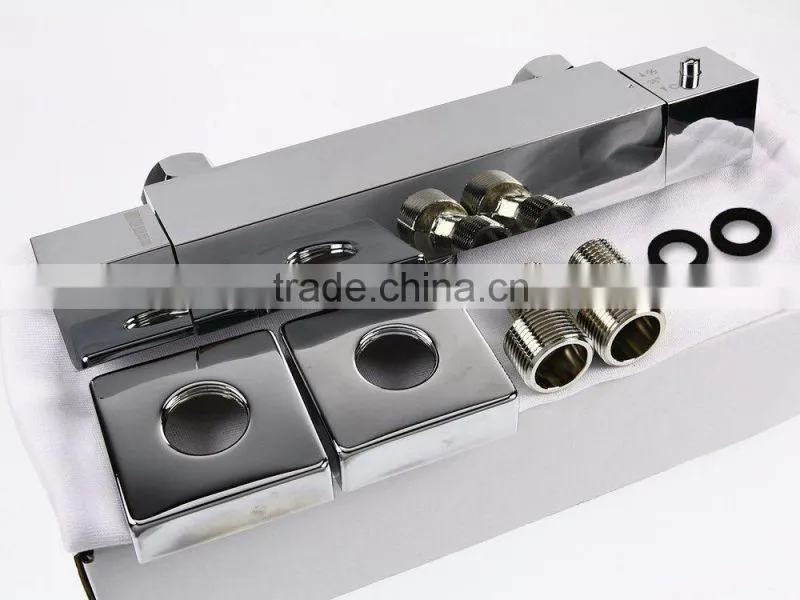Thermostatic Square Bath Shower Bar Mixer Tap Valve - Chrome Plated Brass Body