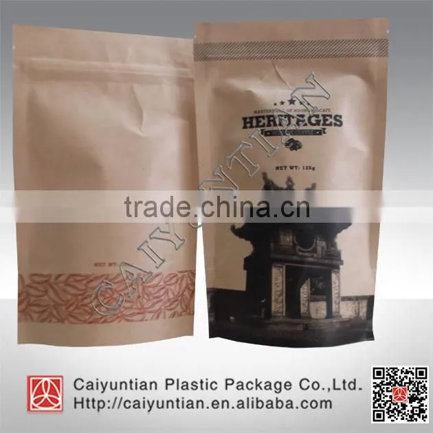 High- Grade reselable kraft paper standing coffee bag,stand up paper coffee bean pouches