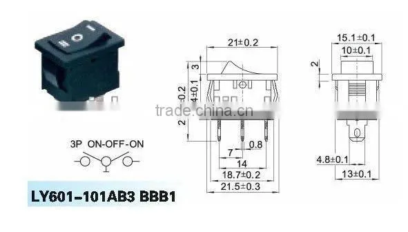 ON-OFF-ON r11 rocker switch with three pins