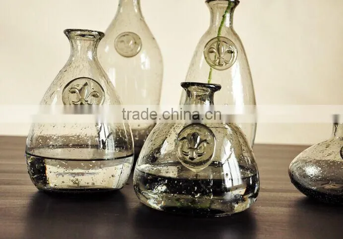 Hand Blown Smoky Grey Color Glass Vase -Home Decor