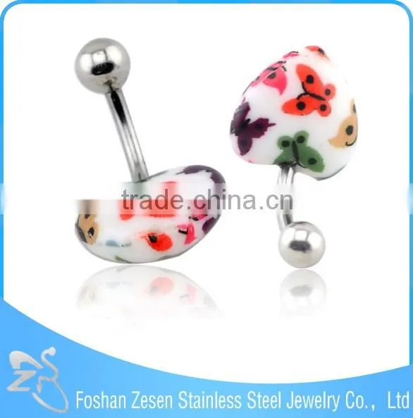 Fancy Lady Girl Resin Heart Shape Belly Ring Barbells Piercing