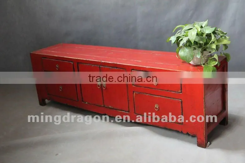 Chinese antique furniture pine wood Shanxi reproduction recycle wood red Two door four drawer TV cabinet