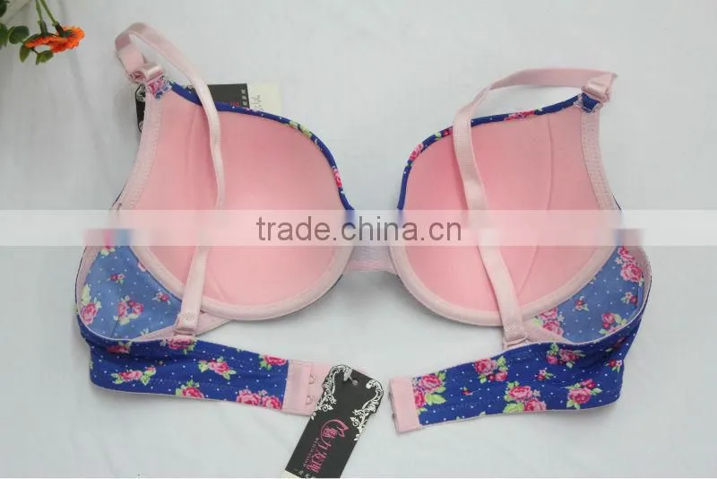 Stylish Rose Print Thin Cup Bra Underwear For Women
