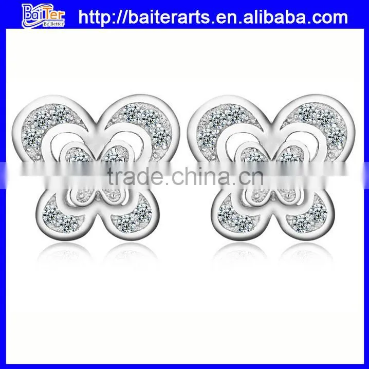 Elegant 925 Sterling Silver Hoop Earring ,Rose Gold Butterfly Ruby Stone Earrings