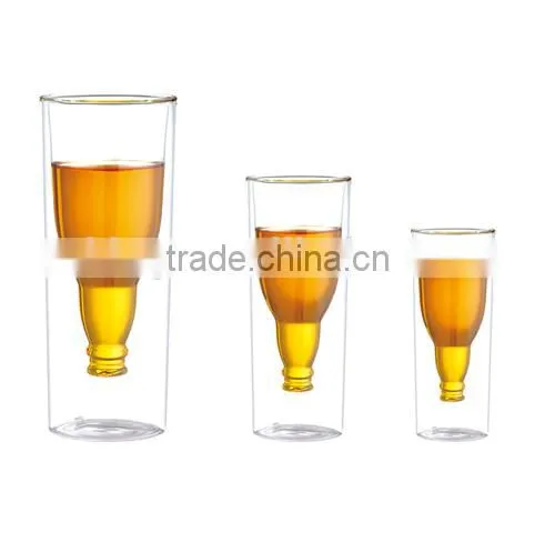 Popular design of double wall glass beer cup / beer mugs to Germany
