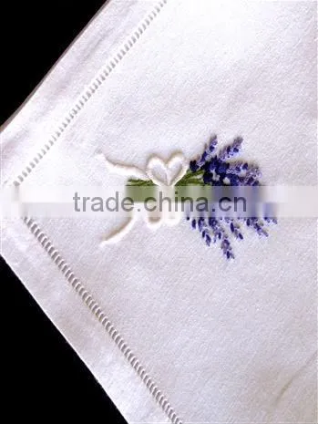 Hand hemstitched napkin, embroidered napkin, embroidery napkin, white cotton napkin, 100% cotton napkin