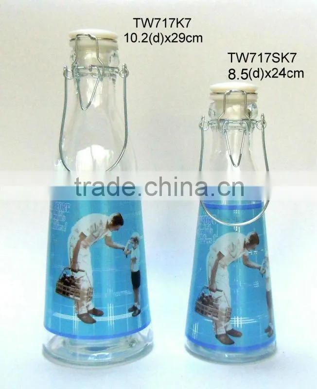 TW717K9 glass milk bottle with printig with metal clip