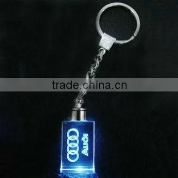 3D Laser Engraving Car Design Crystal souvenir Keychain with Led Light for wedding decoration gift