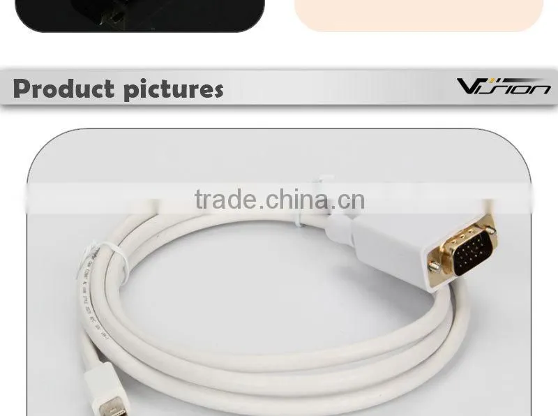 Gold palted Mini Display port to VGA convert dongle in white