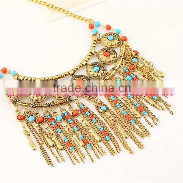 Vintage beaded tassel necklace/wholesale beaded tassel necklace
