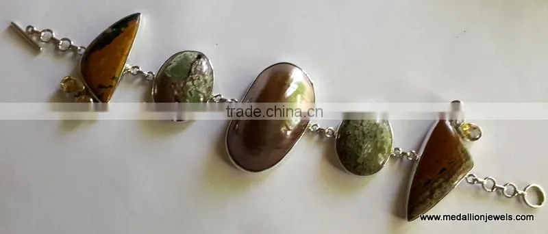 Citrine & Dark Green Kyanite Rough Bracelet, Vermeil 925 Sterling Silver Bracelet, Designer Gold Plated Jewelry