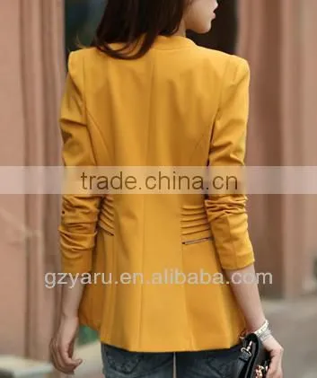 Korean Fashion Women Ladies Yellow Blazer Long Sleeve Blazer for Lady