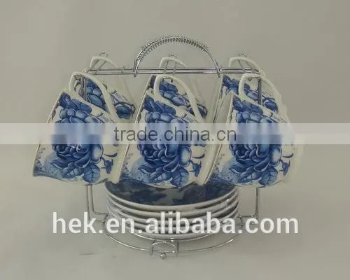 Flower decorate ceramic tea cup and saucer set