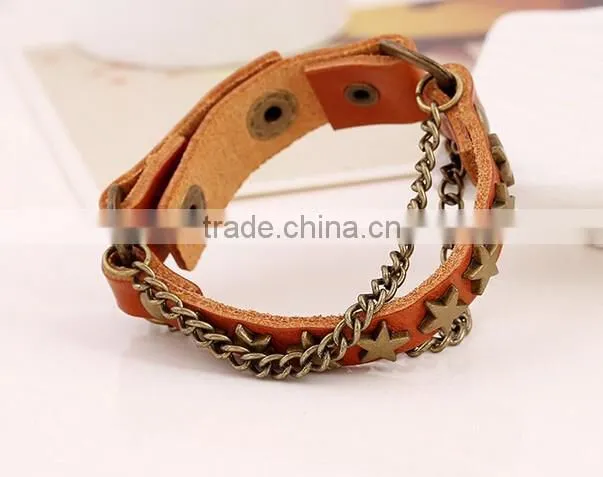 Punk Cool Men Womens Wide Genuine Leather Belt Bracelet Cuff Wristband Bangle