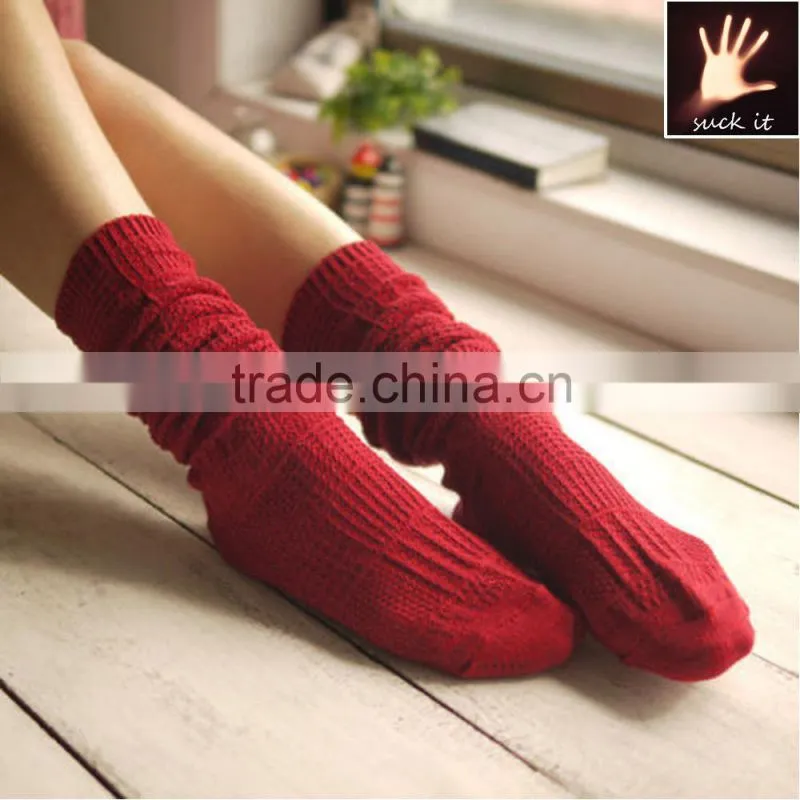 custom Women Girl Cotton knit Knee High Socks with Solid Color