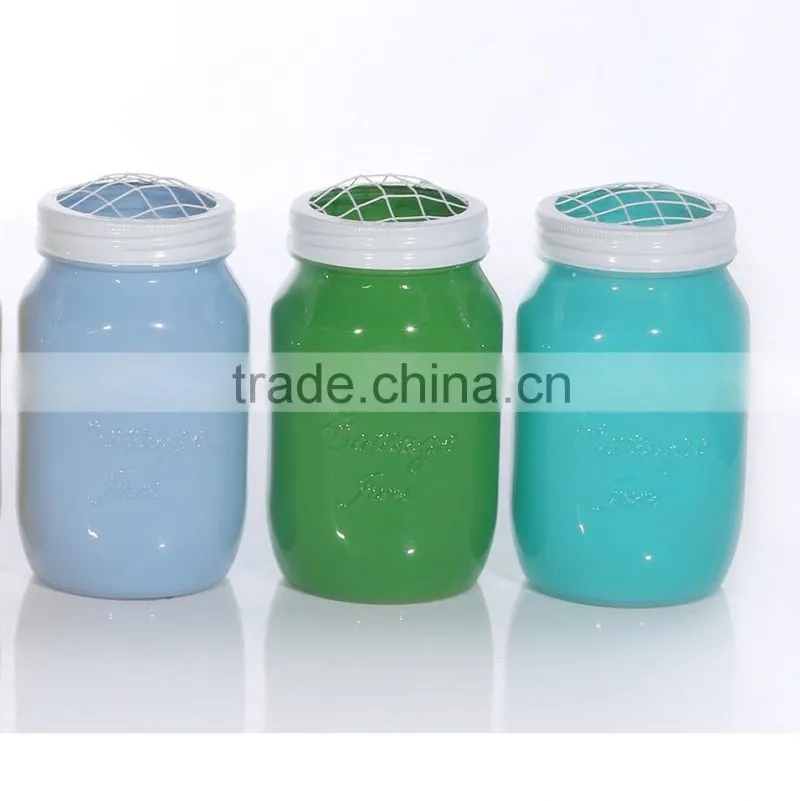 Hot Seller Colourful Embossed Glass Vase With Cove Mesh Lid