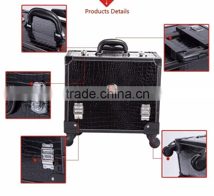 croco multilayer PVC Aluminum trolley makeup cases