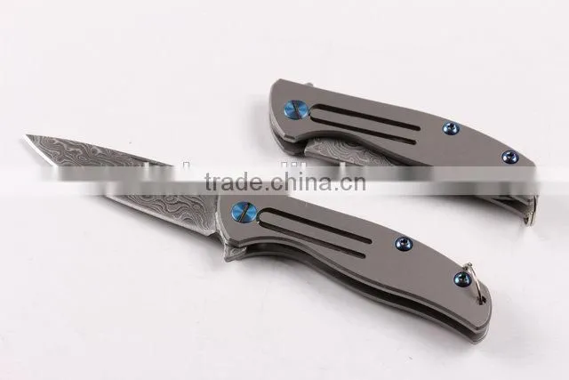 OEM Titanium alloy Handle Material and Damascus Blade Material Folding knife