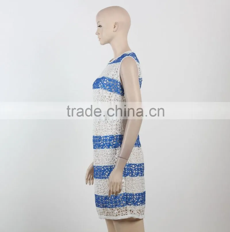 Latest net dress blue and white stripe dress fitness dress for girl woman summer dress