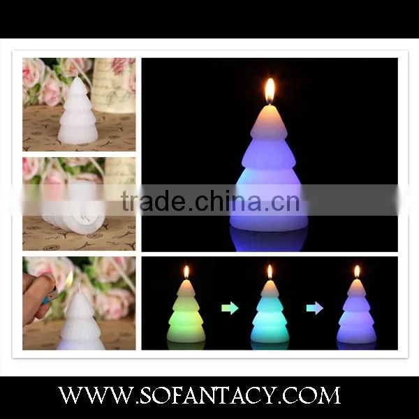 Christmas tree shape paraffin wax christmas shaped led candles,colour changing led wax candle wedding decoration