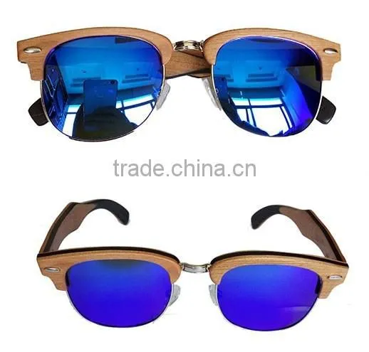 2016 New Design Duwood blue Sunglasses Half Frame Wood Sunglasses