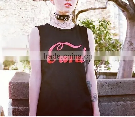 China wholesale printed design sleeveless tank top/ladies top chest printing
