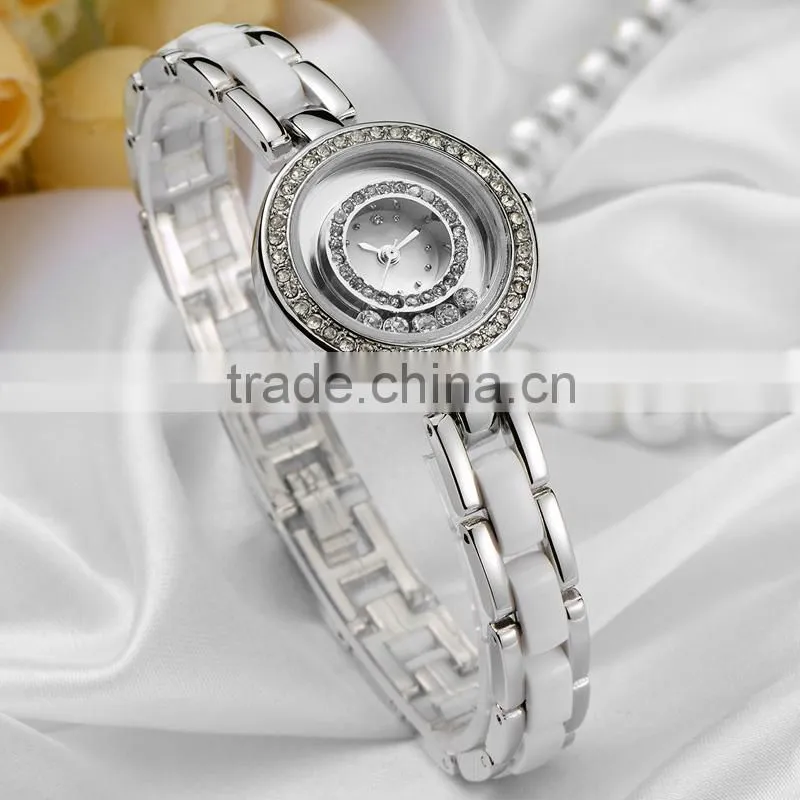 High quality alloy and acrylic band shiny diamond fashion bracelet ladies watch