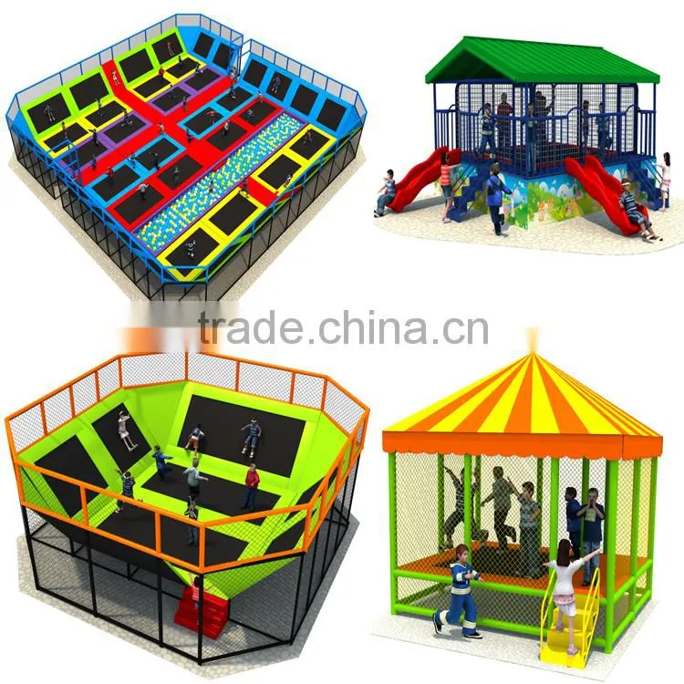 Professional outdoor garden trampoline park jumping kids with safety net