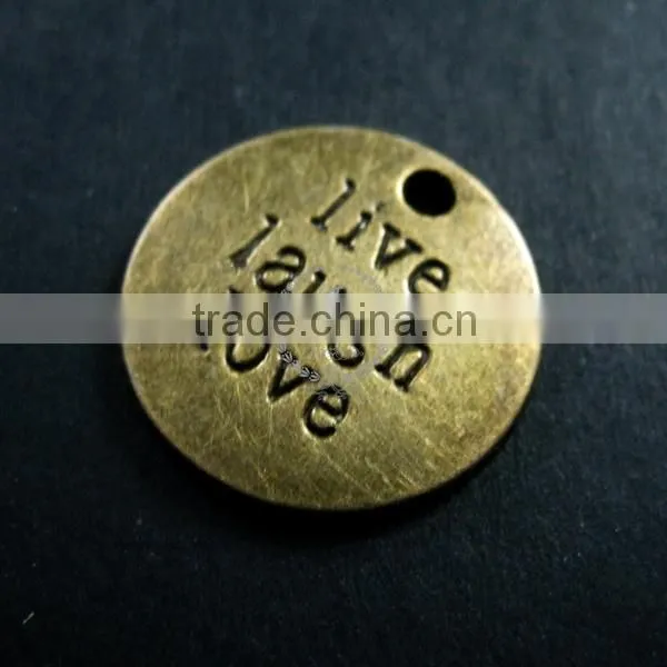 20mm vintage style bronze plated alloy antiqued live laugh love engraved letter DIY pendant charm supplies 1810220