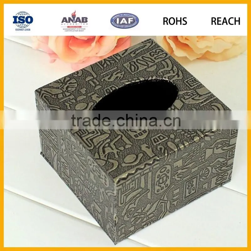 High quality PU Leather square tissue paper box for car/ hotel/office