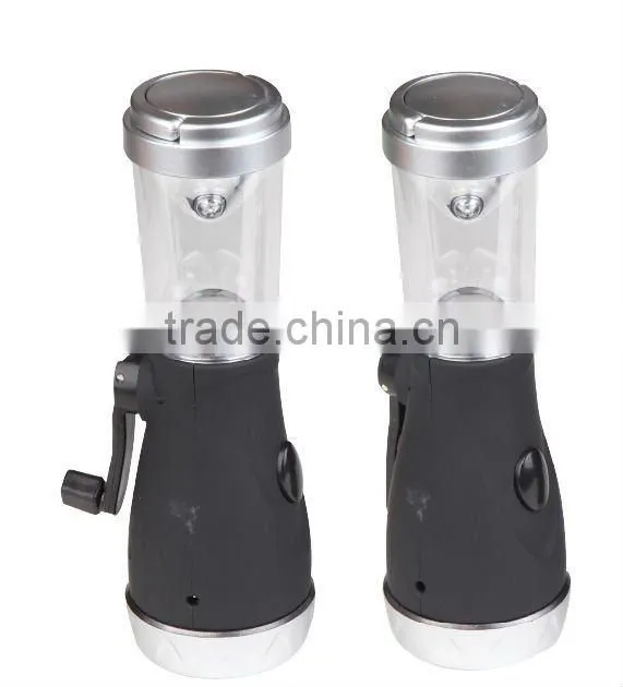 Portable two function hand crank dynamo camping light