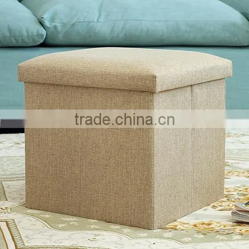 White square linen Folding Seat Foot Stool Storage Box