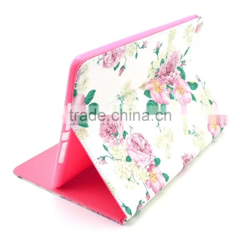 Elegant Leather Case For iPad 6 air 2 ,Flower Printing Case For Tablet IPad 6