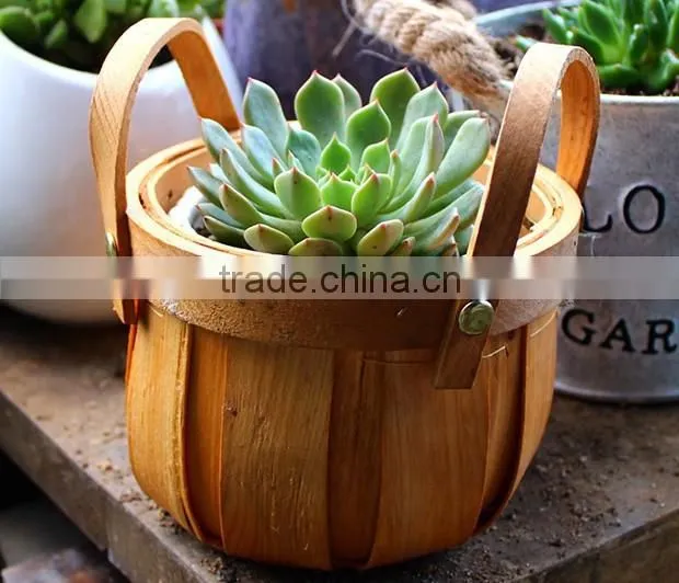 Garden decorative wood chips flower basket with handles