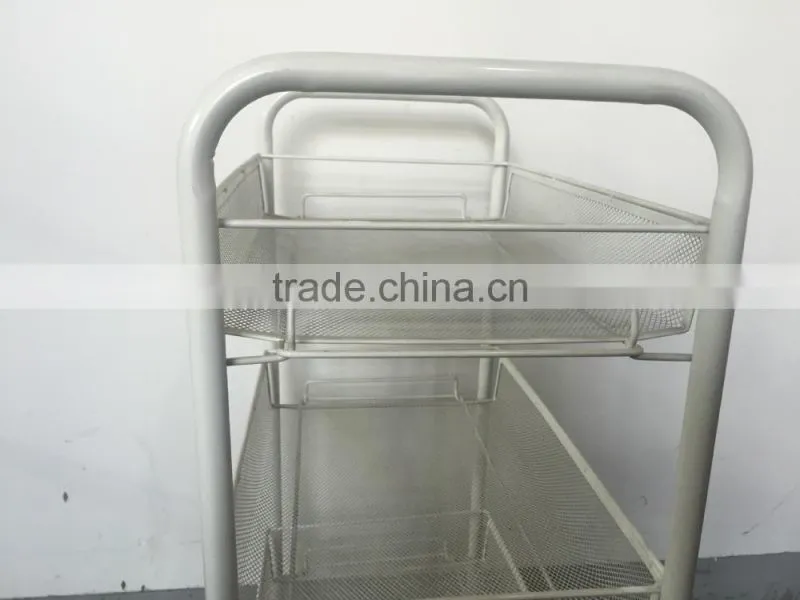 Metal Mesh Trolly Organizer Shelves Handle Portable storage rack