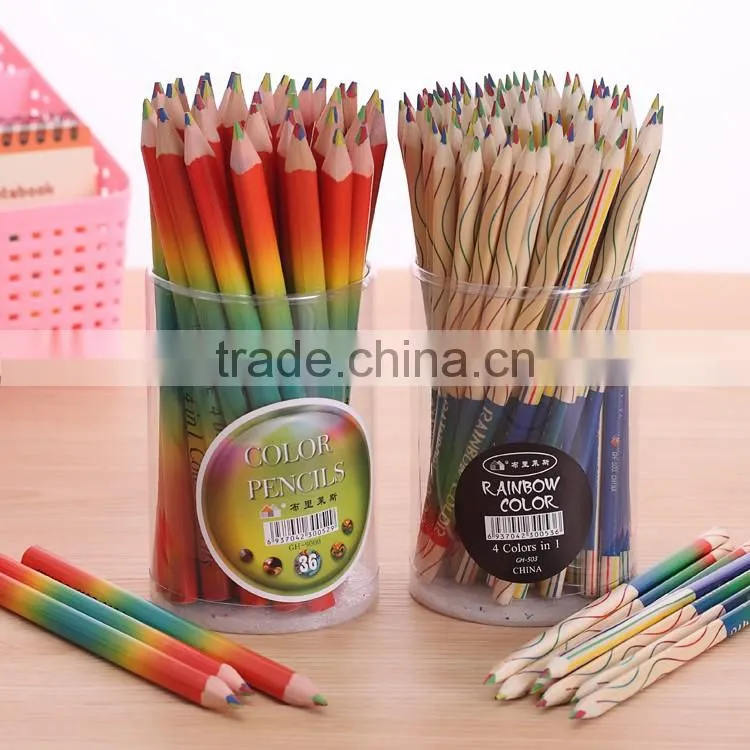 Hot Sales 7inch Triangle Four Color Lead Rainbow Wooden Color Pencils