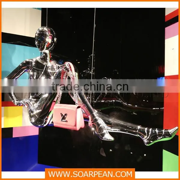 Glossy golden hanging fiberglass female mannequin window display props