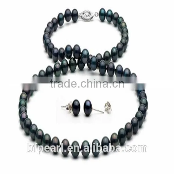 6-6.5mm Pearl Necklace Jewelry and Earrings with Black Akoya Pearls