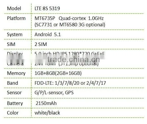 8S mobile 4G LTE8S5319 5.0" mobile phone wholesale