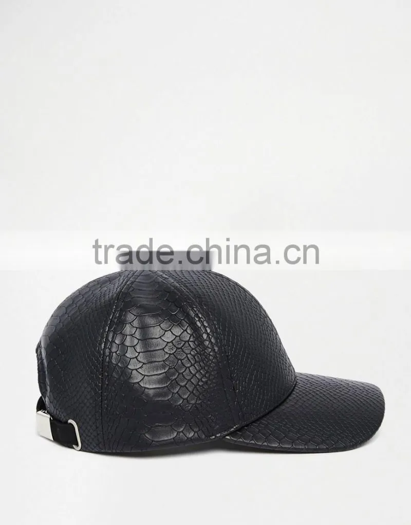 hip hop style custom logo PU leather caps black color