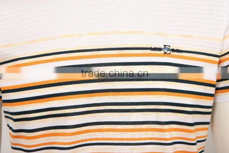 men's striped matching cotton mesh t-shirt