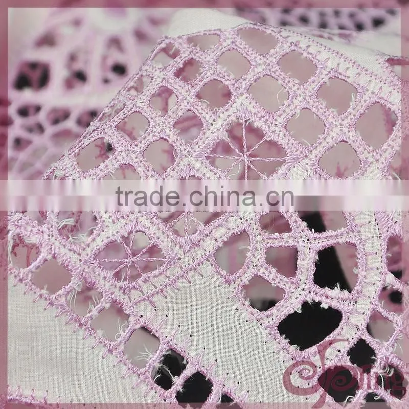 Pink irregular hollow out cotton lace fabric, elegant cotton embroidered fabric