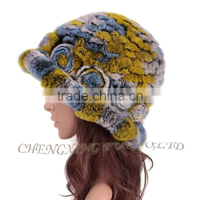 CX-C-195M Fashion Wholesale Hand Knitted Warm Rabbit Fur Winter Woman Hat