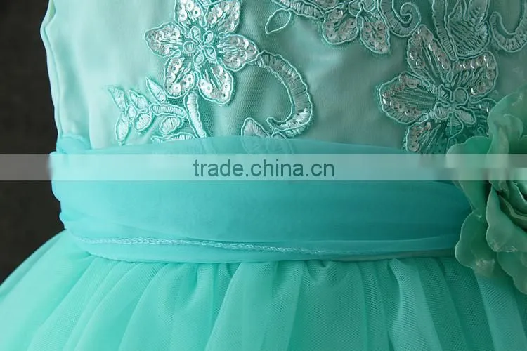 2017 Indian girls without dress pictures summer green Flower Puffy party dress Turkey girls shining Performance dance dresses