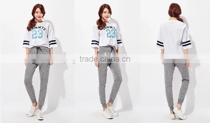 Female hemp grey leisure knitting feet pants