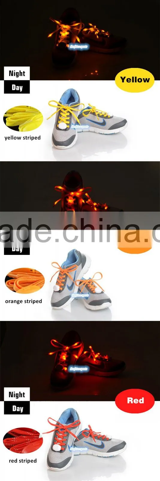 High Quality Nylon LED Shoe Laces - Party Led Flashing Cheerful Lighting Shoelace - Light Up Orange Glowing LED Shoelaces
