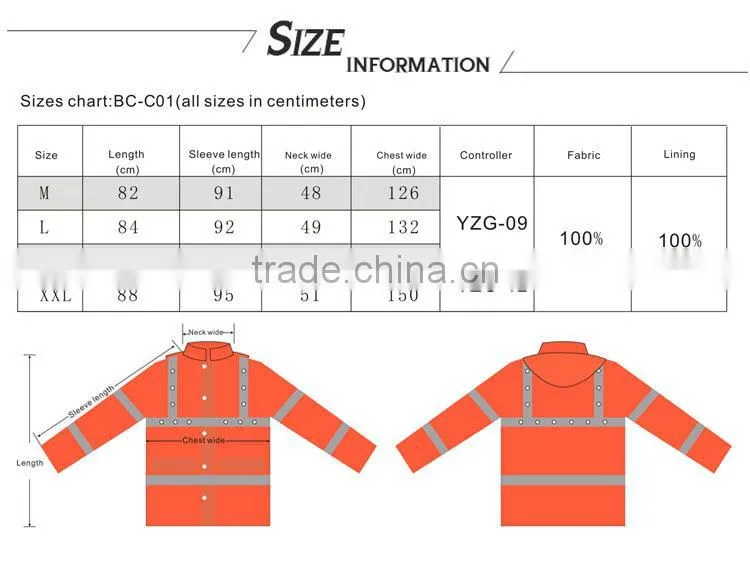 reflective safety winter industrial working cotton jackets with leds