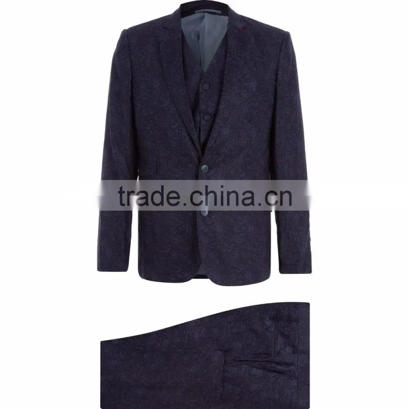 Stylish Style Mens Navy Floral Knitted Three-Piece Suit Wholesale