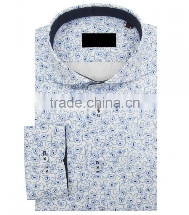 2016 FIRENZE SATIN WHITE LIGHT BLUE French Collar high quality shirts long sleeve men shirt