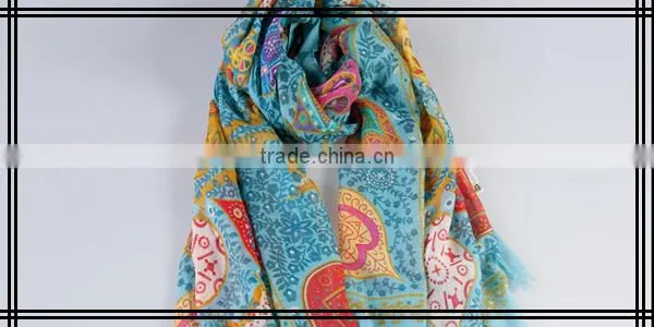 Geometry Pattern Tassels Printed Viscose Scarf